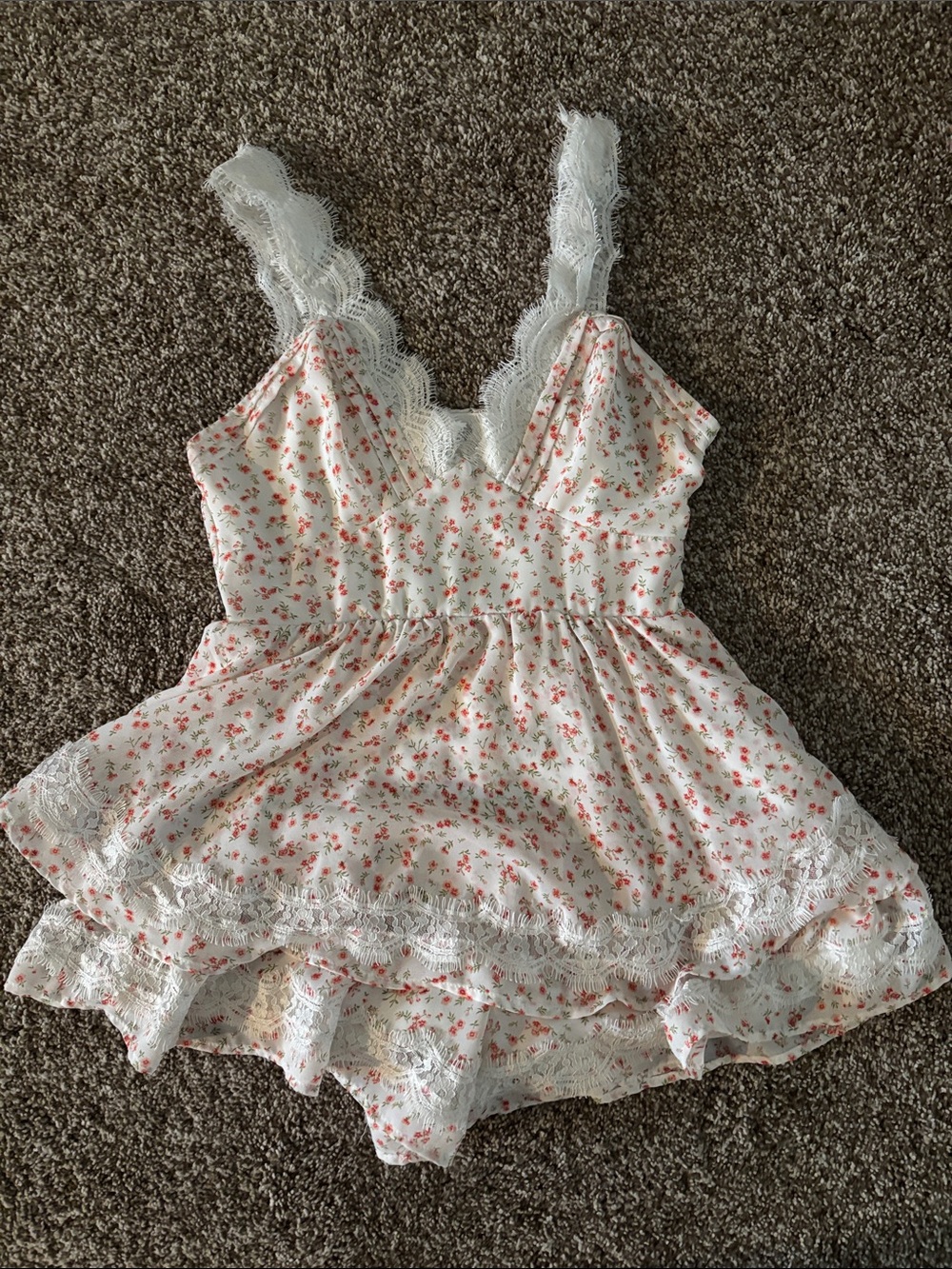 Altar'd State Cream Sundress with Pink Floral Print and Lace Trim